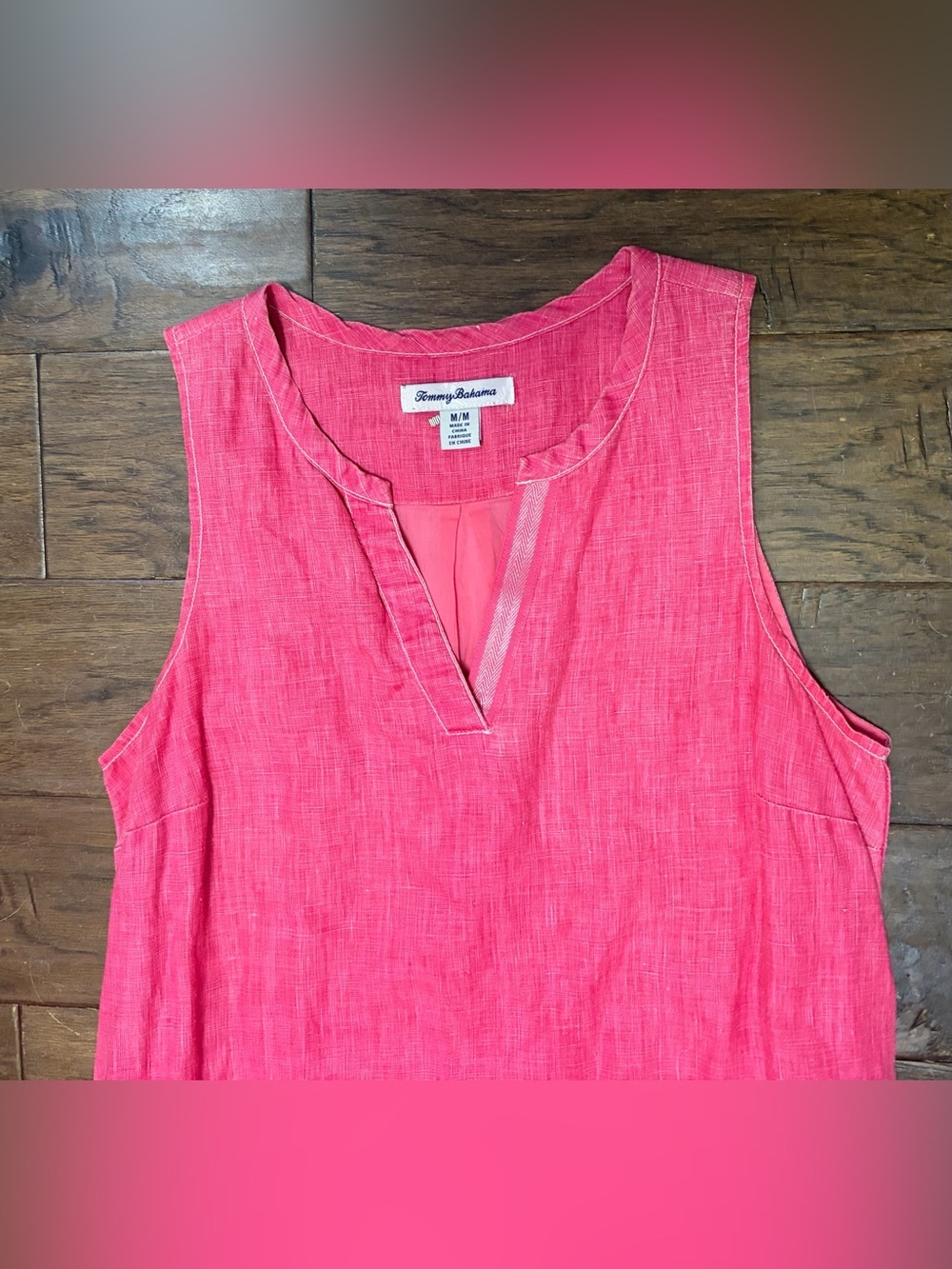 Tommy Bahama Pink 100% Linen Sleeveless V-Neck Shift Dress M Lined - Picture 7 of 11